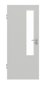 Frontansicht von GARANT Schallschutztür D92-60 Dove Grey Resopal mit Lichtausschnitt LA-5 schlossseitig