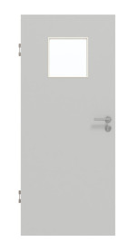 Frontansicht von GARANT Schallschutztür D92-60 Dove Grey Resopal mit Lichtausschnitt LA-8