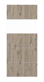 Frontansicht von HÖRMANN Schiebetür Pure 2 Nordeiche Duradecor DesignLine mit Lichtausschnitt quer mit bündiger Lisene Steel 80-7