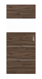 Frontansicht von HÖRMANN Schiebetür Pure 2 Alpineiche quer Duradecor DesignLine mit Lichtausschnitt quer mit Lisene Steel 80