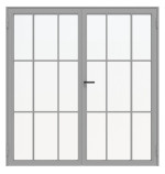 Frontansicht RAL 9006 Innentür-Set 2-flg. Stahl Lofttür mit Sprossen 2-2 - Hörmann