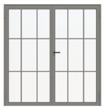 Frontansicht RAL 9007 Innentür-Set 2-flg. Stahl Lofttür mit Sprossen 2-2 - Hörmann