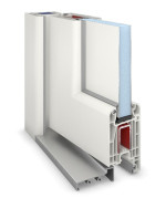 Detail Querschnitt von Kunststoff Nebeneingangstür F002 Optima mit Glasausschnitt