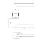 technische Zeichnung von INTERSTEEL Türgriff Q 01 Messing matt mit Rundrosette