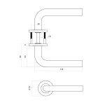 technische Zeichnung von INTERSTEEL Zimmertürgarnitur Q 02 Messing matt mit Rundrosette BB