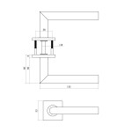 technische Zeichnung von INTERSTEEL Türgriff Q 04 Anthrazit mit Quadratrosette
