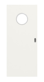 Frontbild von Weiß RAL 9016 LA Bullauge Basic Durat Schiebetür - Huga