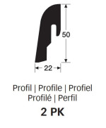 Querschnitt von Neutrale, weiße Fußleiste Profil 2 PK (2380 x 22 x 50 mm) - MEISTER