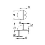 technische Zeichnung von Kleiner Boden-Türstopper Edelstahl mit Bodenbefestigung - Südmetall