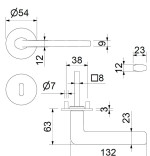 Technische Zeichung von SÜDMETALL Türgriff Suhl-R Edelstahl satiniert Flachrosette Magnet Flat 