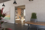 Milieubild von Lira Motiv matt Glaspendeltür mit festem Seitenteil DORMA Mundus BTS Variante 2 - Erkelenz