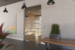 Milieubild von Selina Motiv matt Glaspendeltür mit festem Seitenteil und Oberlicht DORMA Mundus BTS Variante 8 - Erkelenz