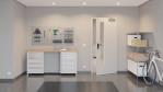 Front-Flur-Milieuansicht von GARANT Rauchschutztür D92-60 Dove Grey Resopal mit Lichtausschnitt LA-4 schlossseitig