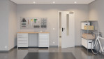 Front-Flur-Milieuansicht von GARANT Rauchschutztür 0160-60 Silver Grey CePaL mit Lichtausschnitt LA-5 mittig