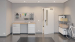 Front-Flur-Milieuansicht von GARANT Rauchschutztür 0160-60 Silver Grey CePaL mit Lichtausschnitt LA-5 schlossseitig