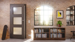 Detail-Milieuansicht von Huga Innentür Hygge grau RAL 7037 Duradecor Basic mit Lichtausschnitt LA 11