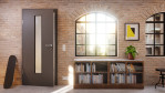 Detail-Milieuansicht von Huga Innentür Hygge grau RAL 7037 Duradecor Basic mit Lichtausschnitt LA 24