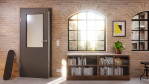 Detail-Milieuansicht von Huga Innentür Hygge grau RAL 7037 Duradecor Basic mit Lichtausschnitt LA 7