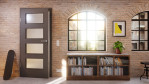 Detail-Milieuansicht von Huga Innentür Hygge grau RAL 7037 Duradecor Basic mit Lichtausschnitt LA 9
