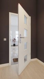 Front-Milieuansicht von GARANT Wohnungseingangstür Authentic Bianco CePaL mit Lichtausschnitt LA-10