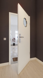 Front-Milieuansicht von GARANT Wohnungseingangstür 0105-60 Pearl White CePaL mit Lichtausschnitt LA-12
