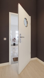 Front-Milieuansicht von GARANT Wohnungseingangstür Authentic Bianco CePaL mit Lichtausschnitt LA-12