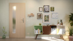 Front-Milieuansicht von GARANT Wohnungseingangstür Authentic Akazie GCK08 mit Lichtausschnitt LA-4 bandseitig