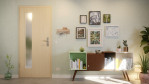 Front-Milieuansicht von GARANT Wohnungseingangstür Authentic Sand GCK08 mit Lichtausschnitt LA-4 bandseitig