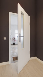 Front-Milieuansicht von GARANT Wohnungseingangstür U11209SD Edelweiß GHK08 mit Lichtausschnitt LA-5 schlossseitig