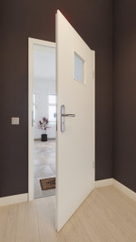 Front-Milieuansicht von GARANT Wohnungseingangstür 0105-60 Pearl White CePaL mit Lichtausschnitt LA-7