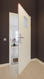 Front-Milieuansicht von GARANT Wohnungseingangstür W980ST15 Platinweiß GHK08 mit Lichtausschnitt LA-8