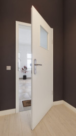 Front-Milieuansicht von GARANT Wohnungseingangstür Authentic Bianco CePaL mit Lichtausschnitt LA-9
