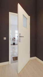 Front-Milieuansicht von GARANT Wohnungseingangstür W980ST15 Platinweiß GHK08 mit Lichtausschnitt LA-9