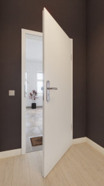 Front-Milieuansicht von GARANT Wohnungseingangstür-Set Weißlack RAL 9016 CePaL mit Zarge und Beschlag