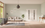 Front-Milieuansicht von GARANT Doppelflügeltür inkl. Zarge D354-60 Designer White Resopal mit Lichtausschnitt LA-4 mittig Sprosse SP10