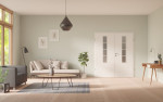 Front-Milieuansicht von GARANT Doppelflügeltür inkl. Zarge D354-60 Designer White Resopal mit Lichtausschnitt LA-5 schlossseitig Sprosse SP10