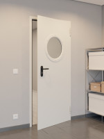 CloseUp-Milieuansicht von Komplettset Stahl Mehrzwecktür DW 42-1 mit Rundverglasung inkl. Blockzarge - Teckentrup