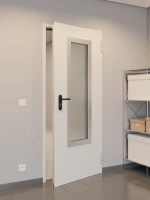 CloseUp-Milieuansicht von Komplettset Stahl Mehrzwecktür DW 62-1 mit Rechteckverglasung Ausschnitt 3 inkl. Blockzarge - Teckentrup