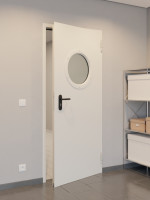 CloseUp-Milieuansicht von Komplettset Stahl Mehrzwecktür DW 62-1 mit Rundverglasung inkl. Blockzarge - Teckentrup