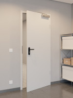 CloseUp-Flur-Milieuansicht von GARANT Rauchschutztür D92-60 Dove Grey Resopal