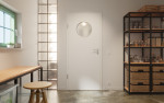 Front-Milieuansicht von GARANT Schallschutztür D354-60 Designer White Resopal mit Lichtausschnitt LA-13