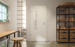 Front-Milieuansicht von GARANT Schallschutztür 0105-60 Pearl White CePaL mit Lichtausschnitt LA-5 bandseitig