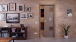 Front-Milieuansicht von der in der Wand laufenden Schiebetür Taupe RAL 7048 Lack LA 10 Basic - Huga