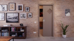 Front-Milieuansicht von der in der Wand laufenden Schiebetür Taupe RAL 7048 Lack LA 6 Raute Basic - Huga