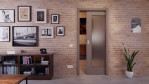 Front-Milieuansicht von der in der Wand laufenden Schiebetür Taupe RAL 7048 Lack LA 8 Basic - Huga