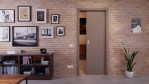 Front-Milieuansicht von der in der Wand laufenden Schiebetür Taupe RAL 7048 Lack Basic - Huga