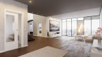 Blick in Wohnmilieu mit Schiebetür Weißlack RAL 9016 Premium LA-DIN in der Wand laufend