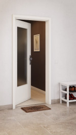 CloseUp-Milieuansicht von GARANT Wohnungseingangstür 0105-60 Pearl White CePaL mit Lichtausschnitt LA-DIN
