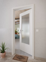 CloseUp-Milieuansicht von GARANT Wohnungseingangstür 0160-60 Silver Grey CePaL mit Lichtausschnitt LA-DIN