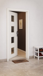CloseUp-Milieuansicht von GARANT Wohnungseingangstür 0105-60 Pearl White CePaL mit Lichtausschnitt LA-10